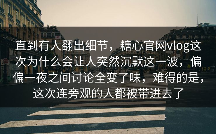 直到有人翻出细节，糖心官网vlog这次为什么会让人突然沉默这一波，偏偏一夜之间讨论全变了味，难得的是，这次连旁观的人都被带进去了