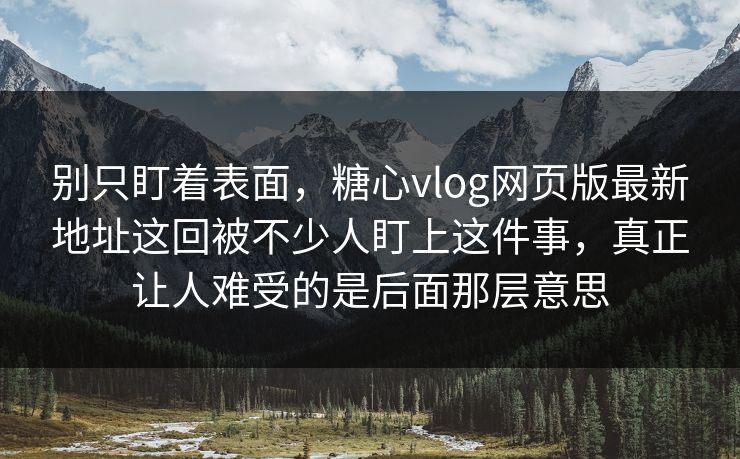 别只盯着表面，糖心vlog网页版最新地址这回被不少人盯上这件事，真正让人难受的是后面那层意思