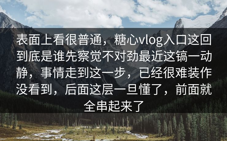 表面上看很普通，糖心vlog入口这回到底是谁先察觉不对劲最近这镐一动静，事情走到这一步，已经很难装作没看到，后面这层一旦懂了，前面就全串起来了