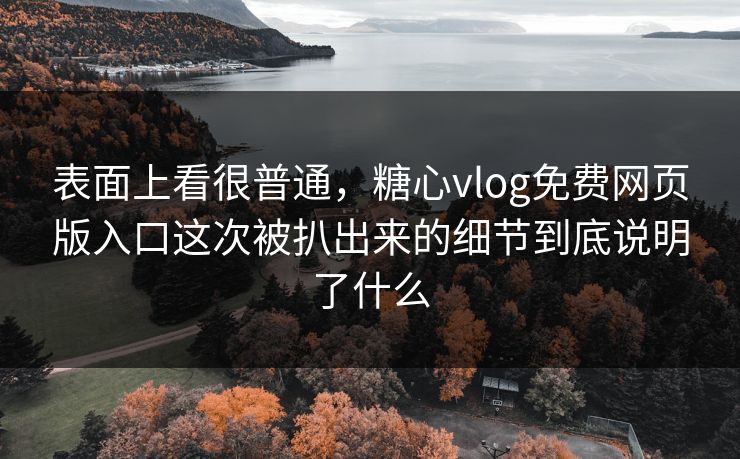 表面上看很普通，糖心vlog免费网页版入口这次被扒出来的细节到底说明了什么